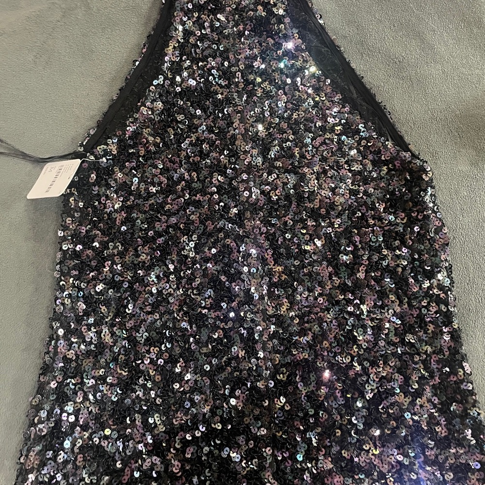 Free People Sequin Halter Top - Black and Silver